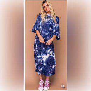 DRESSED IN LALA Tie Dye Ozzy Dress in Navy Medium